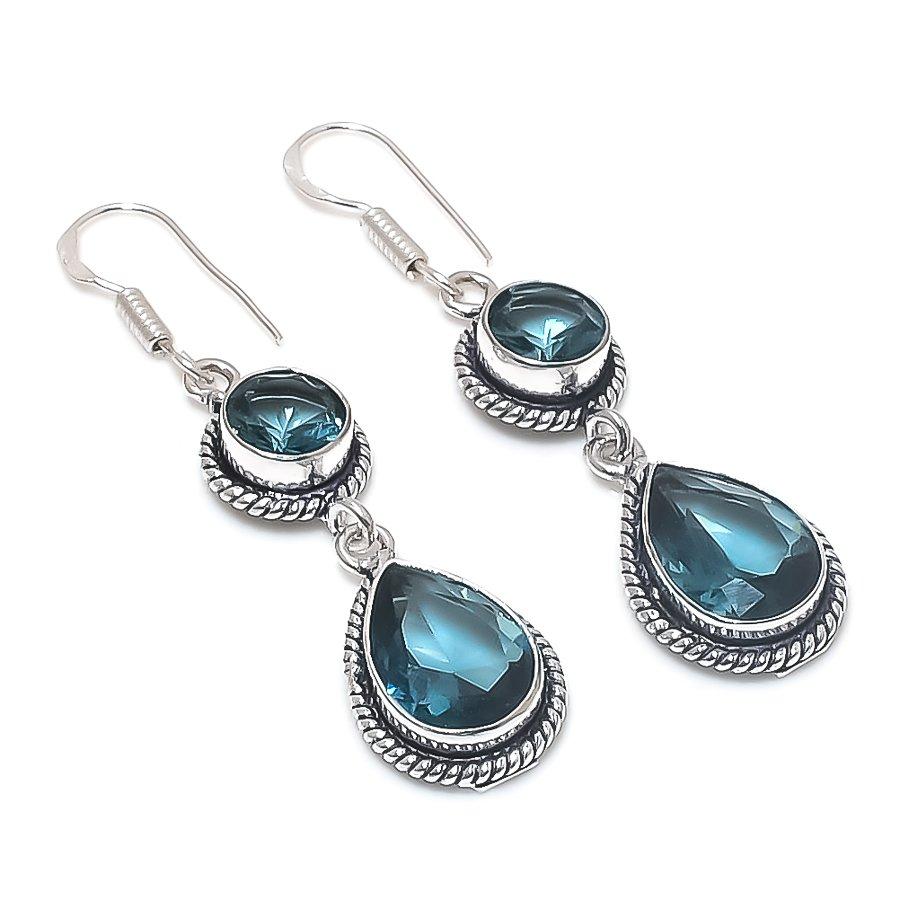 

Натуральный ИОЛИТ КВАРЦ Драгоценный камень Ручной работы Серьга из стерлингового серебра 925 пробы 2,17 u4U62