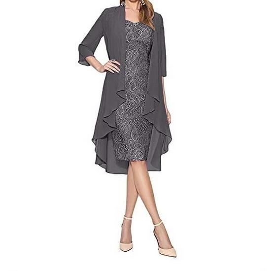 Fustă Midi Comuter din Dantelă Șifon & Rochie Slim Set Două Piese