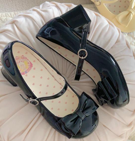 [Spot] Medium heel sweetheart small roll, flower roll fried rice cute lolita girl round head bow shoes