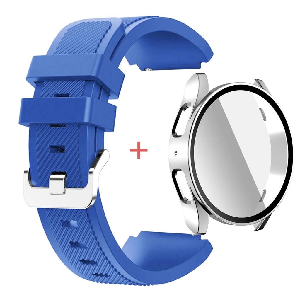 Glass Case +Band for Samsung Galaxy Watch 7/6/5/4 40 44mm Tempered PC Cover Silicone Sport Bracelet Watch 7/6/5/4 40 Accessories