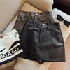 Women's 2024 PU Leather High-Waist A-Line Mini Skirt - Black, Autumn/Winter Collection