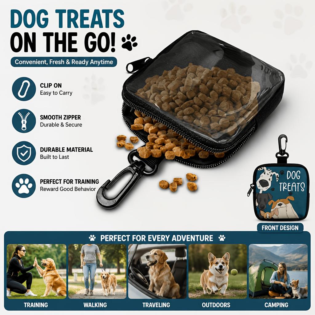 1Pc Portable Dog Snack Bag With Transparent Window And Zipper - Clip-On Training Snack Pouch, Suitable For Walking, Outdoor And Daily Rewards