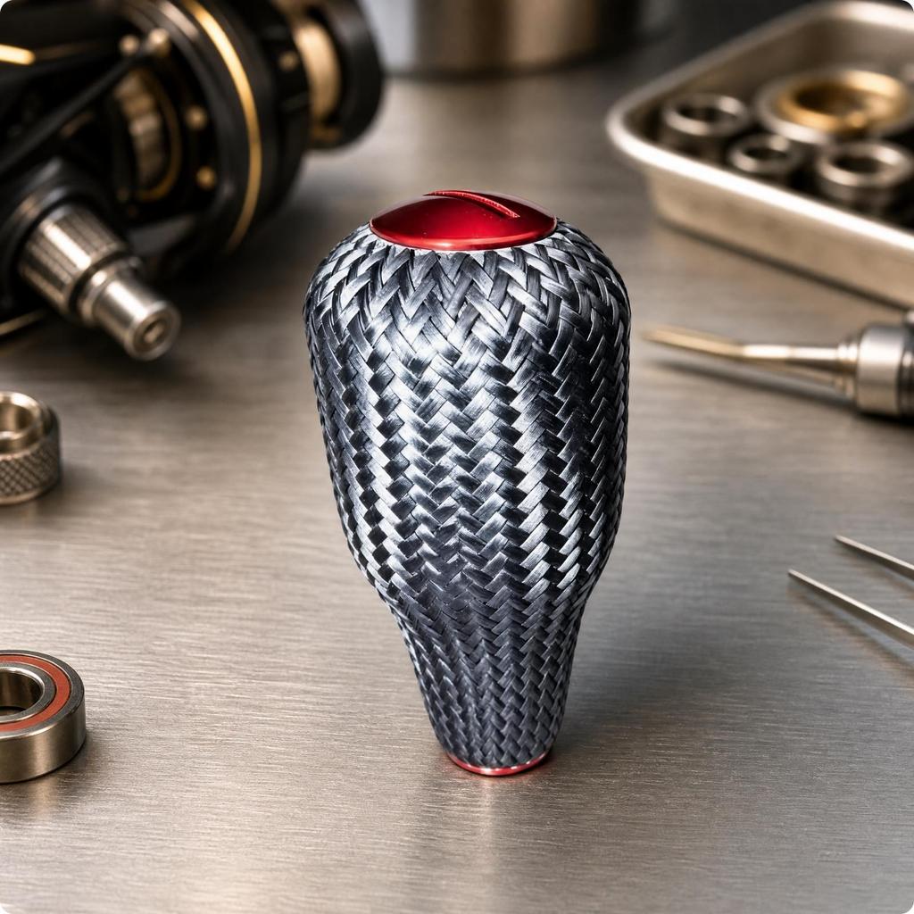 CarbonFiber Fishing Reel Handle Knob Lightweight Woven Textured Red