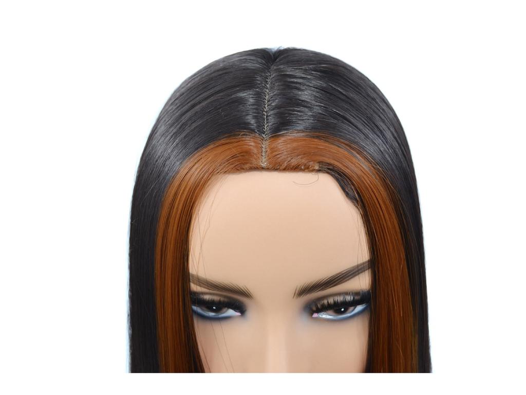 European & American Long Straight Middle-Part Bleached Light Brown Wig for Women