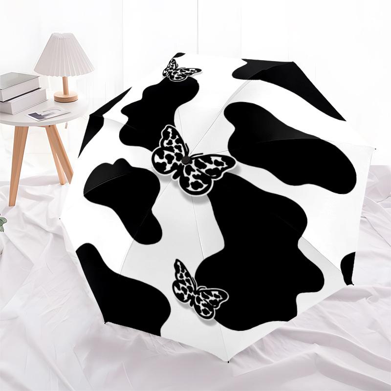 1pc Cowprint Butterflies Automatic Opening/Closing Folding Umbrella with 8 Ribs,Windproof Portable Sunshade Umbrella Holiday gift yy260401087