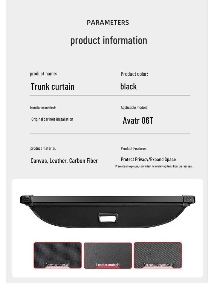 Avatr 06T Trunk Storage Sunshade Cargo Cover Partition Board