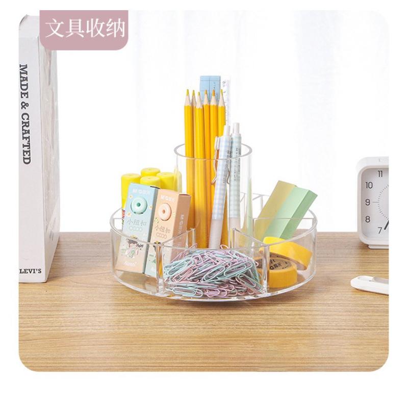 Acrylic Desktop Transparent 360° Rotating Storage Box Large Capacity Partitioning Cosmetics Storagetray Storage Tube