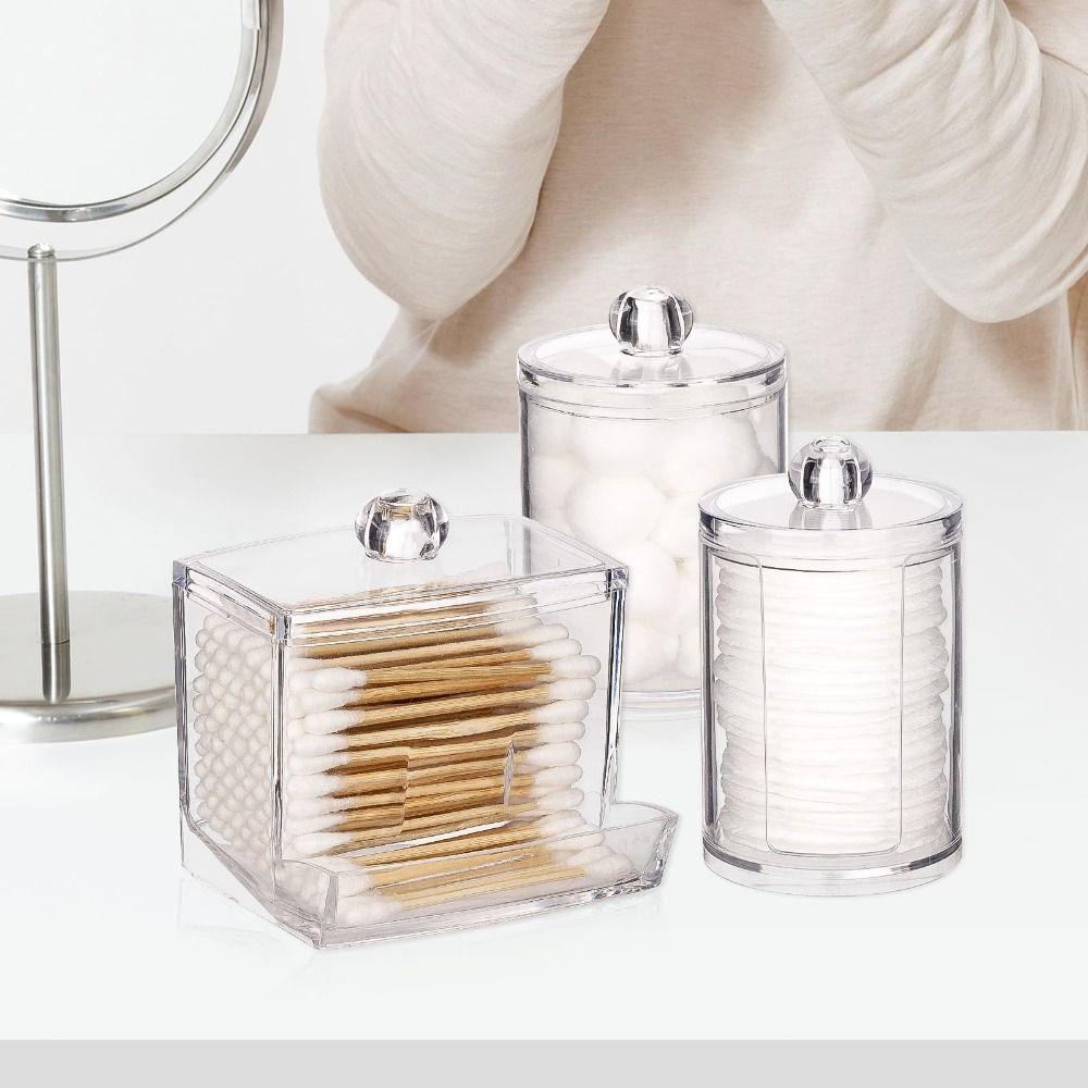 2/3/4Pcs Transparent Window Cotton Ball/Swabs Dispenser Save Space Apothecary Container Jar  Jewelry