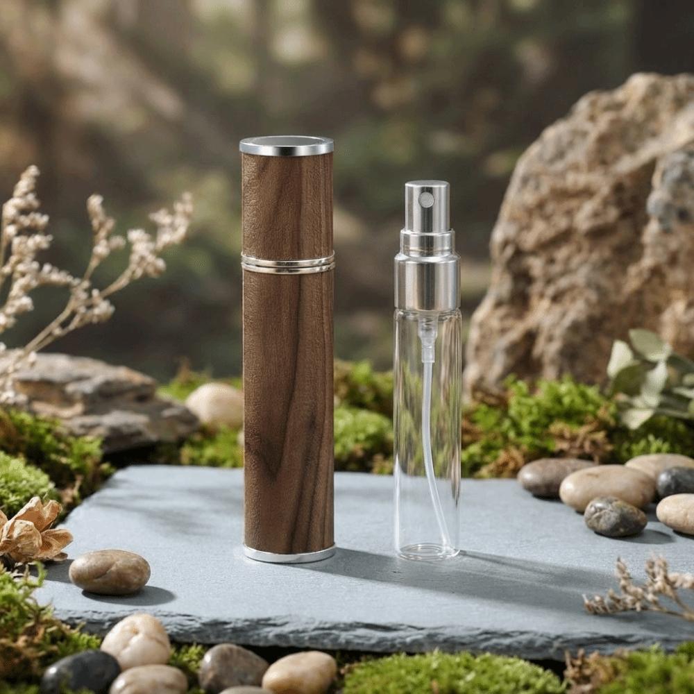 Portable 10ml Perfume Bottle Reusable Empty Atomizer Safety Wood Grain Leather Spray Bottle Makeup