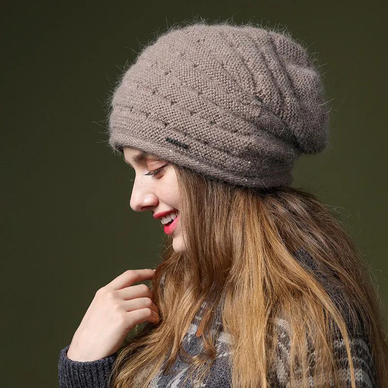 WTEMPO Autumn Winter Woolen Warm Beanie Hats Women's Elegant Large Size Versatile Knitted Hats Warm Beret Mother Hats
