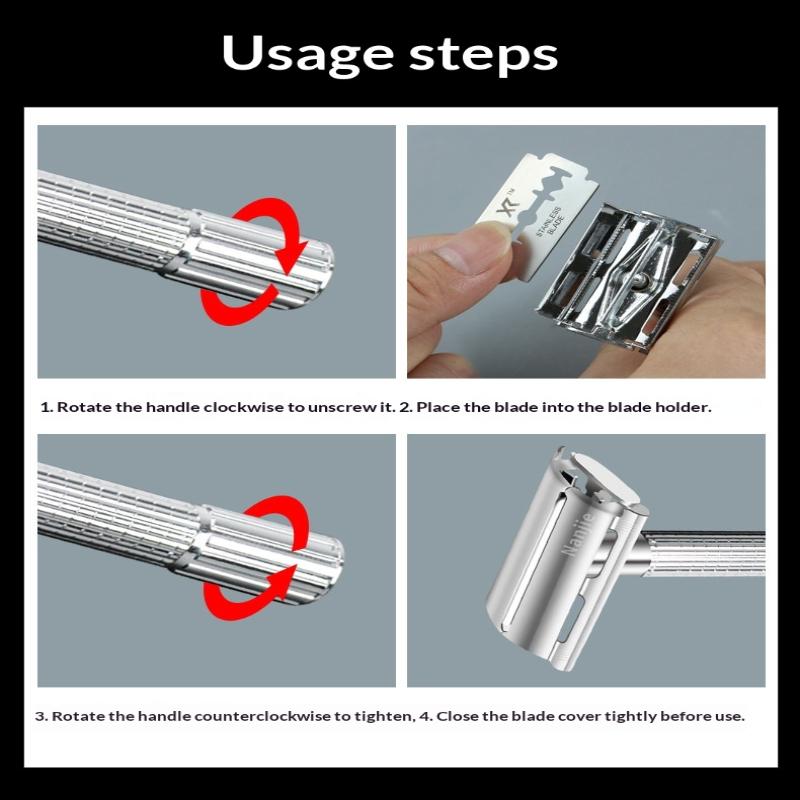 1 Set Stainless Steel Manual Handle Razor Exquisite Retro Safety Razor Double Edge Facial Shave Barber
