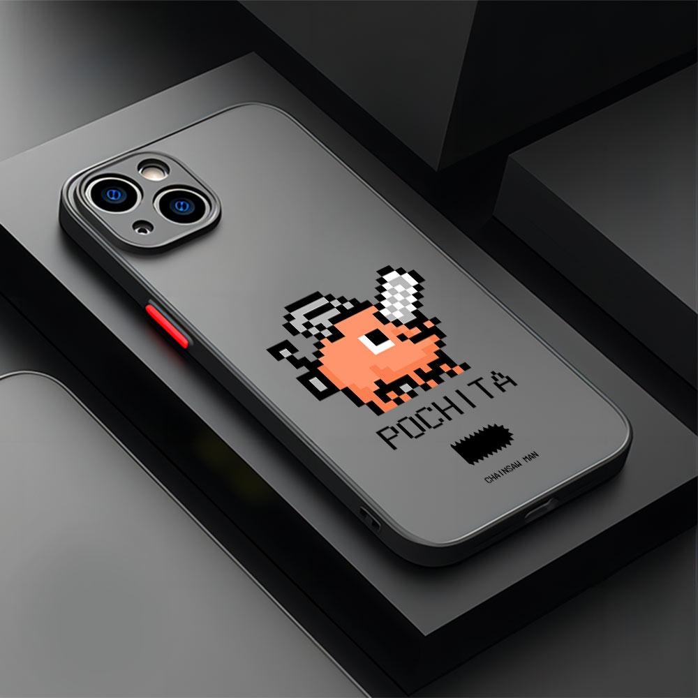 Pixel Style Cute Chainsaw Man Phone Case For iPhone 17 Air 16 e 15 14 13 12 11 Pro Max Plus Mini SE 2020 2022 Transparent Cover