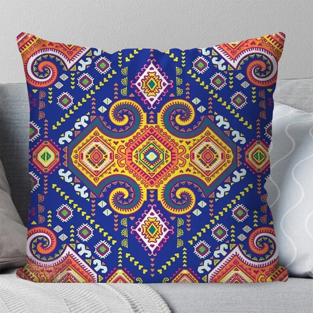 1 Stück Böhmische Blumenmuster Kissenbezug Quadratisches Kissen Schlafzimmer Sofa Freizeit Komfort Kissen Auto Wohnzimmer Heimdekoration 40X40