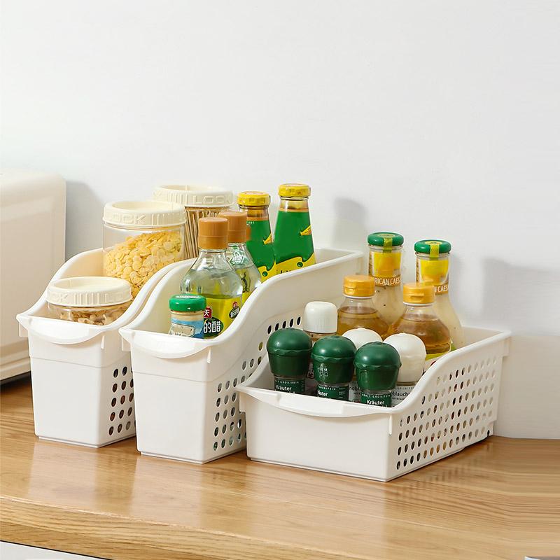 Kitchen Storage Basket Spice Seasoning Sundries Basket with Wheels Storage Frame Plastic Snack Storage Basket