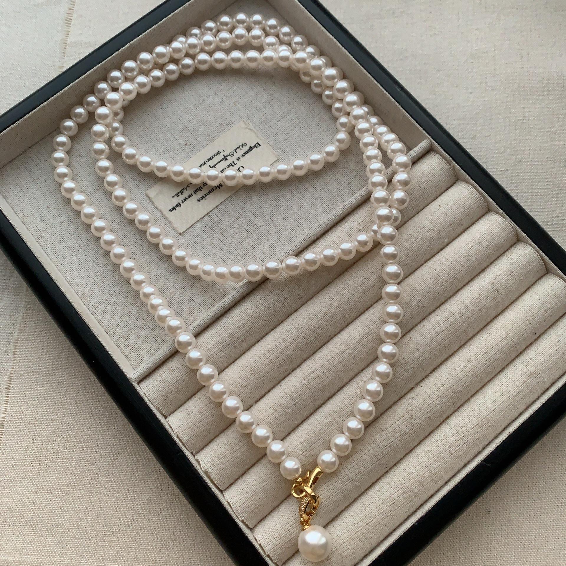 

Французская ретро-цепочка на шею, двойной слой, жемчуг, для ношения по отдельности или вместе, нишевая мода, высококачественная, изысканная, цепочка для свитера