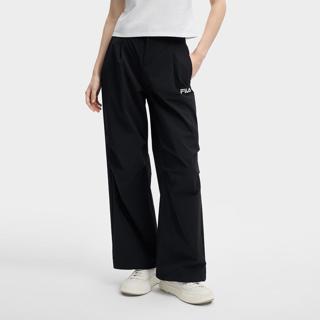 Fila Original Fashion Simple Classic Retro Sports Style Versatile Comfortable Loose Woven Casual Pants Women Bottoms Black F51W629801FBK