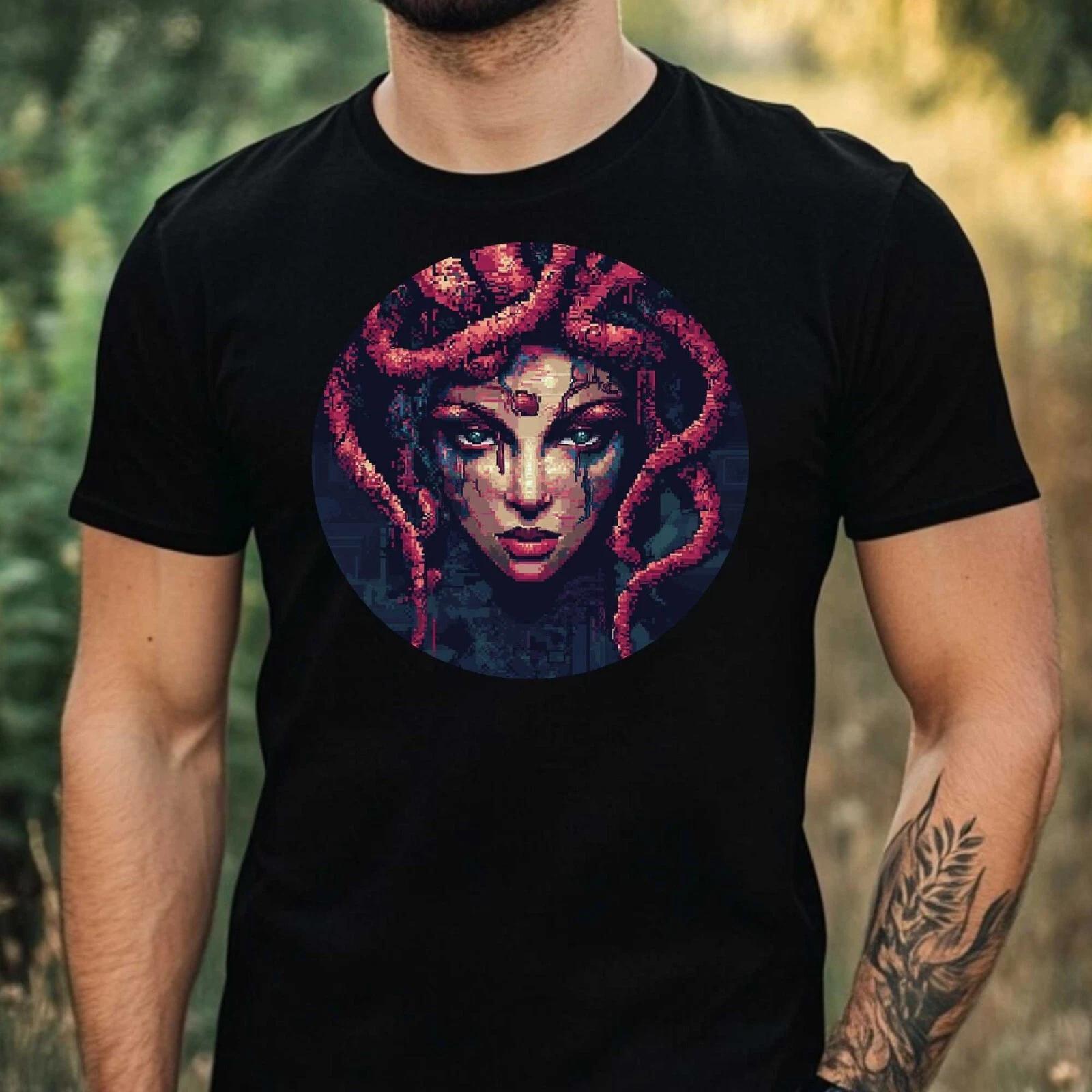 T-Shirt Herren Medusa Pixel Art Motiv Baumwolle Größe XS bis 5XL XXXXL