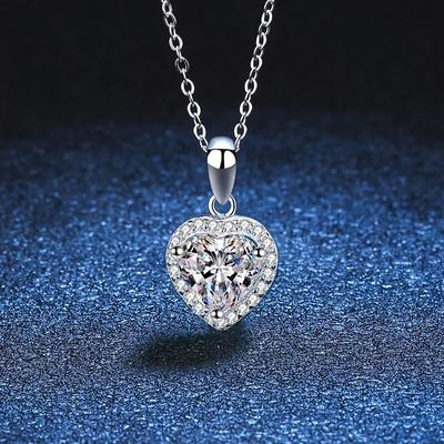 New Luxury Real 1CT Moissanite Heart Pendant Necklace for Woman Lovers S925 Sterling Silver Diamond Neck Chain Necklaces Gift