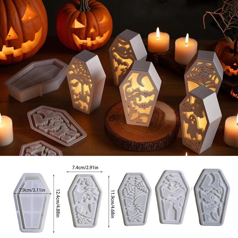 Halloween Hollow Ghost Pumpkin Spider Bat Silicone Mold Candlestick Holder DIY Epoxy Resin Gypsum Aromatherapy Mold Home Decor