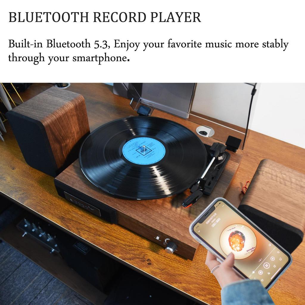 Retro Vinyl Record Player Bluetooth Speaker with Independent Sound Cavity for Home Parties