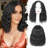 European American Wigs Women Bob Style Center Part Short Wavy Curls Brazilian Synthetic Curly Hair Air Bangs