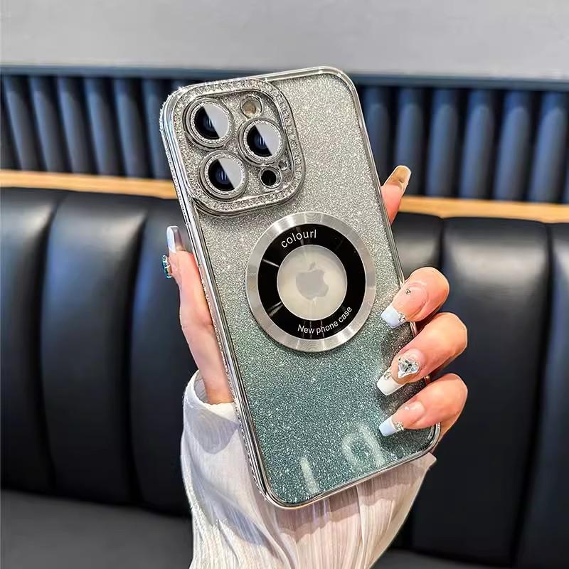 Suitable for Apple 16proMax Water Diamond Magnetic Phone Case, Gradient IPhone15 Anti-drop Lens Film 14 Protective Case
