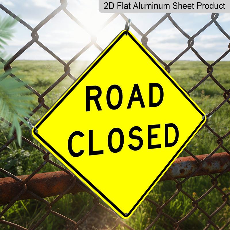 2D Flat 1pc, Road Closed Crossing Sign Zone Xing Funny Metal Sign Novelty Road Sign Wall Decoration Metal Plaque, for Outdoor Indoor, Fence Home