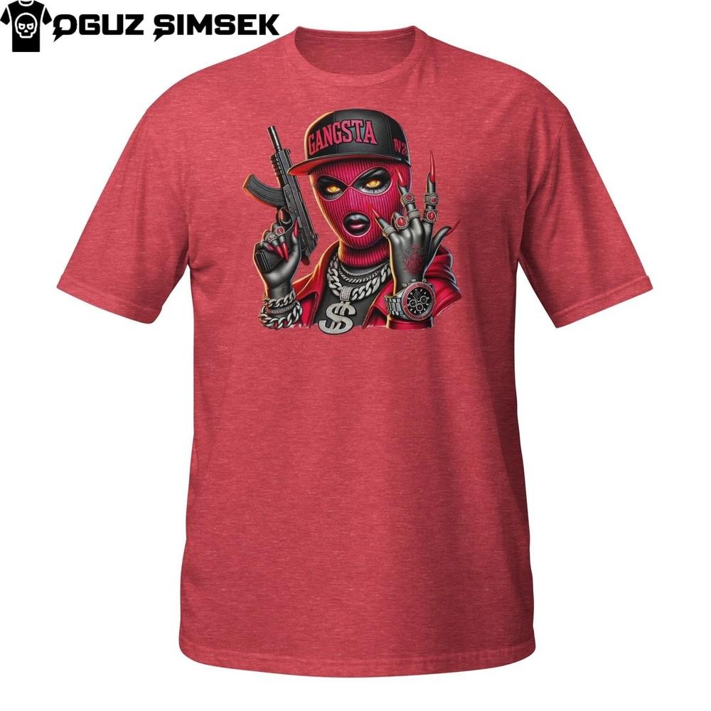 Gangsta Girl T-Shirt – Urban Hip Hop Style with Red Ski Mask and Gun