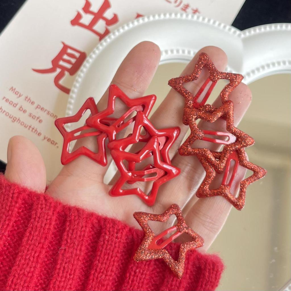 Clips de păr Y2K Stea cu Sclipici Roșu - Perfect pentru Look-uri Picante de Anul Nou și Stiluri la Modă Mileniale