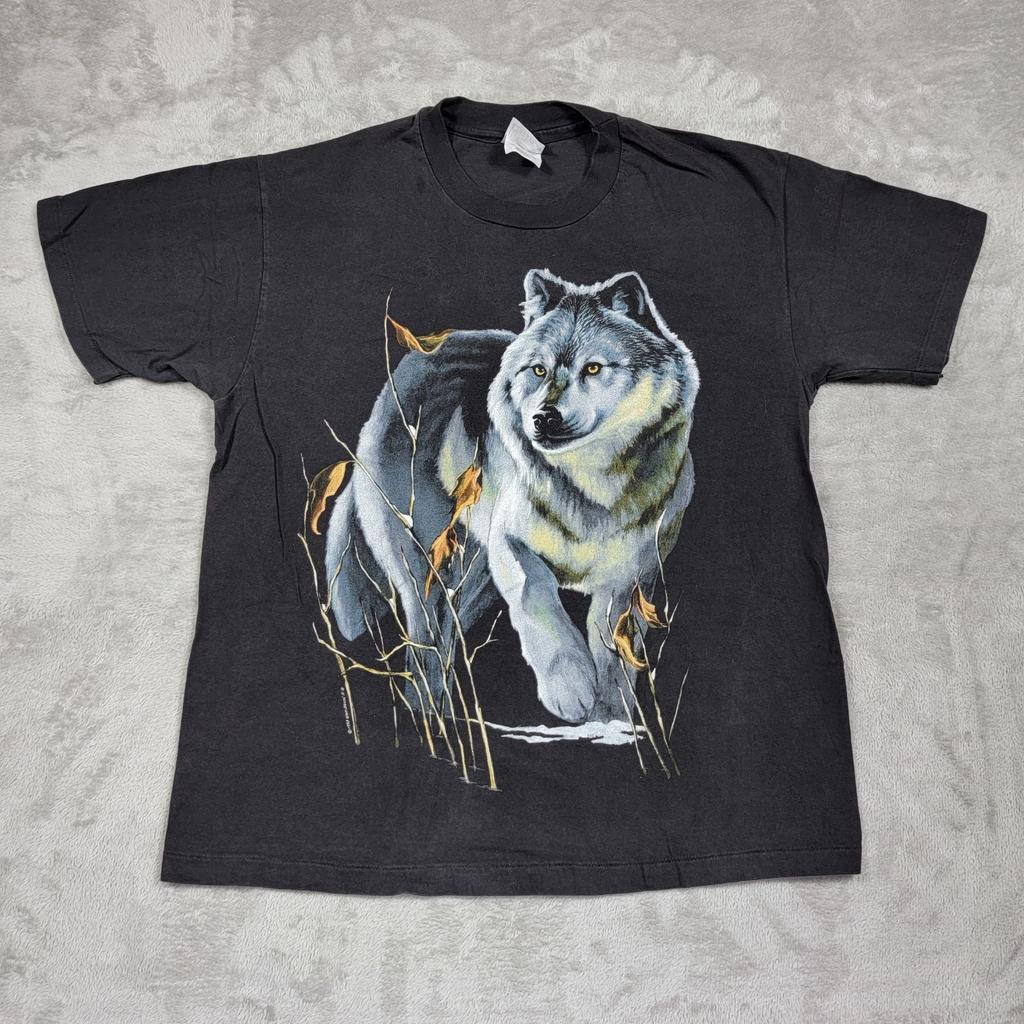 VINTAGE 90s Harlequin Nature Graphics Wolf Shirt Men Large 1993 Single Stitch Unisex T-Shirt