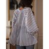 Elegante Blusa de Mujer Rayada Holgada Verano Manga Larga Tops Ajustados Cuello Peter Pan Casual Volantes Oficina Dulce Camisas de Oficina Moda Ropa Básica