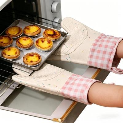 1pair Thick Heat Insulating High-temperature Resistant Kitchen Baking Mittens Microwave Mitts Oven Hand Gloves
