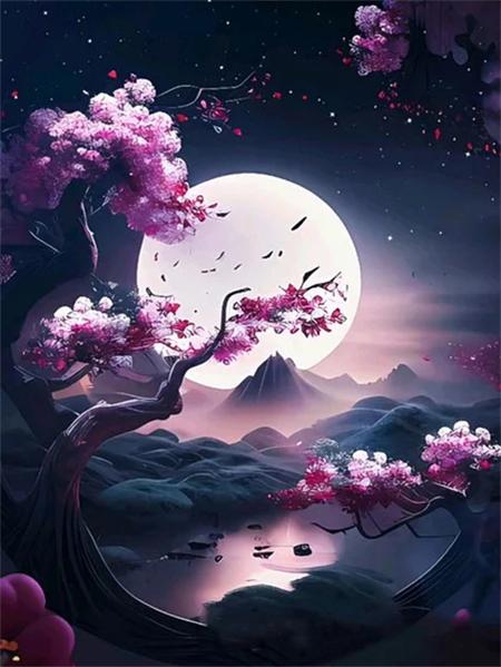 Peinture diamant 5D à faire soi-même, mosaïque, arbre lunaire, broderie complète, point de croix, paysage, décoration murale