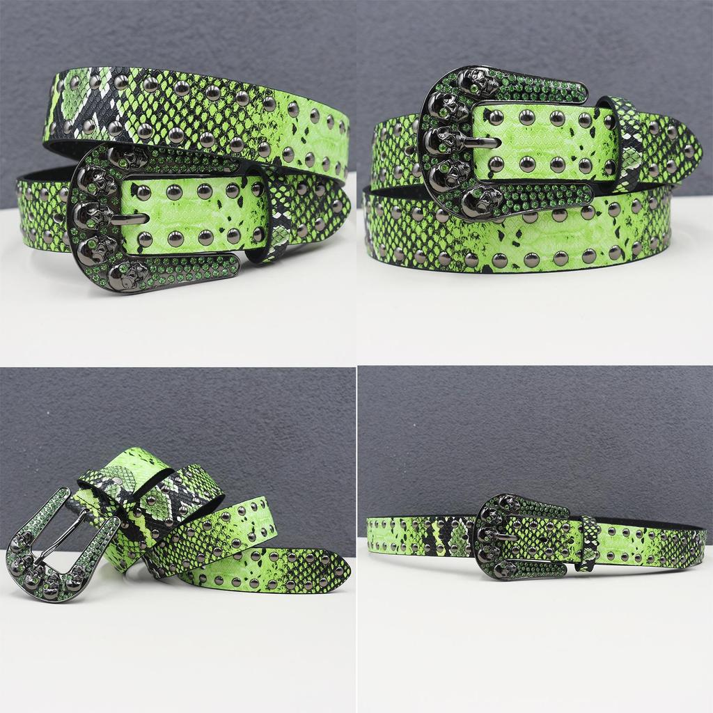 Cintura Unisex Y2K Teschio Strass con Borchie e Decorazioni Effetto Pelle di Serpente