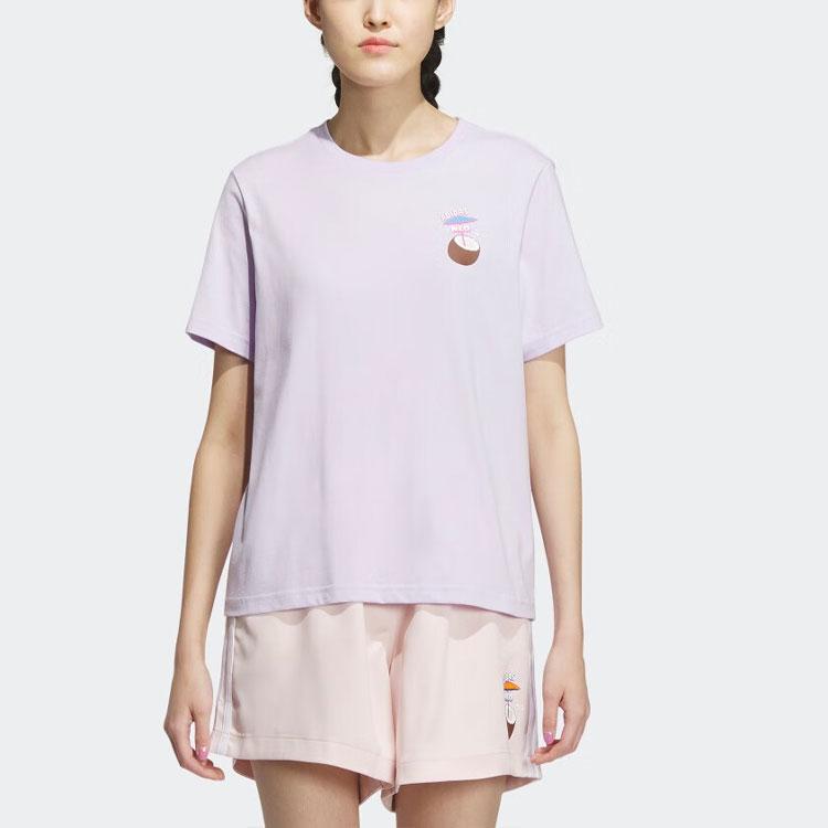 Adidas Neo Logo Letter Print Loose Round Neck Short Sleeve T-Shirt Women T-Shirts Light-Purple IP3880