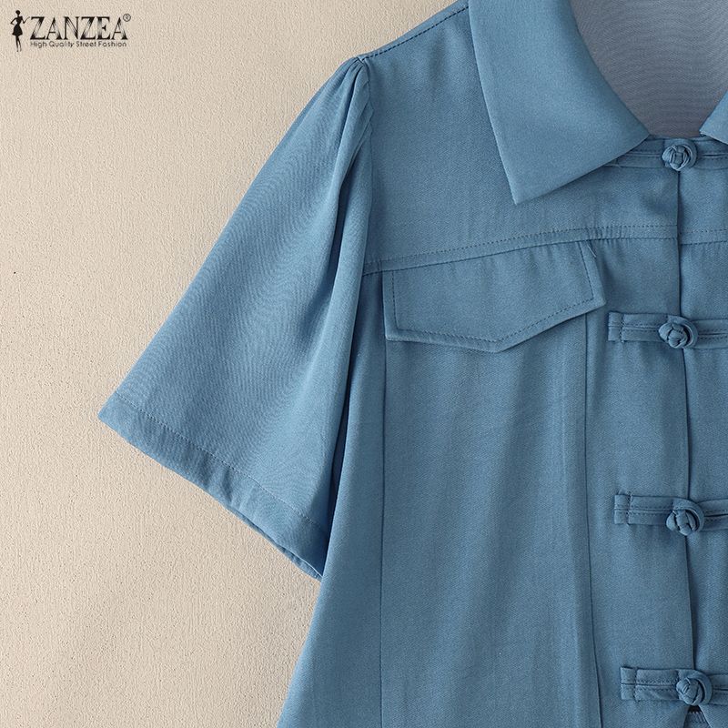 ZANZEA Camicetta estiva a maniche corte con colletto rovesciato casual da donna