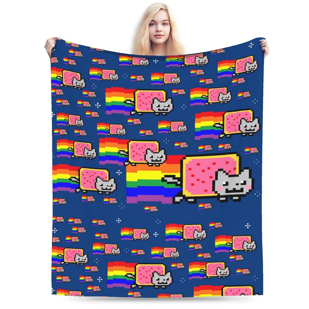 Soft Blanket Girls Boys Decorative Cat Rainbow Pixel Space Nyans Bedding Throws Bedspread For Home Decor Novelty Sofa Bed Cover