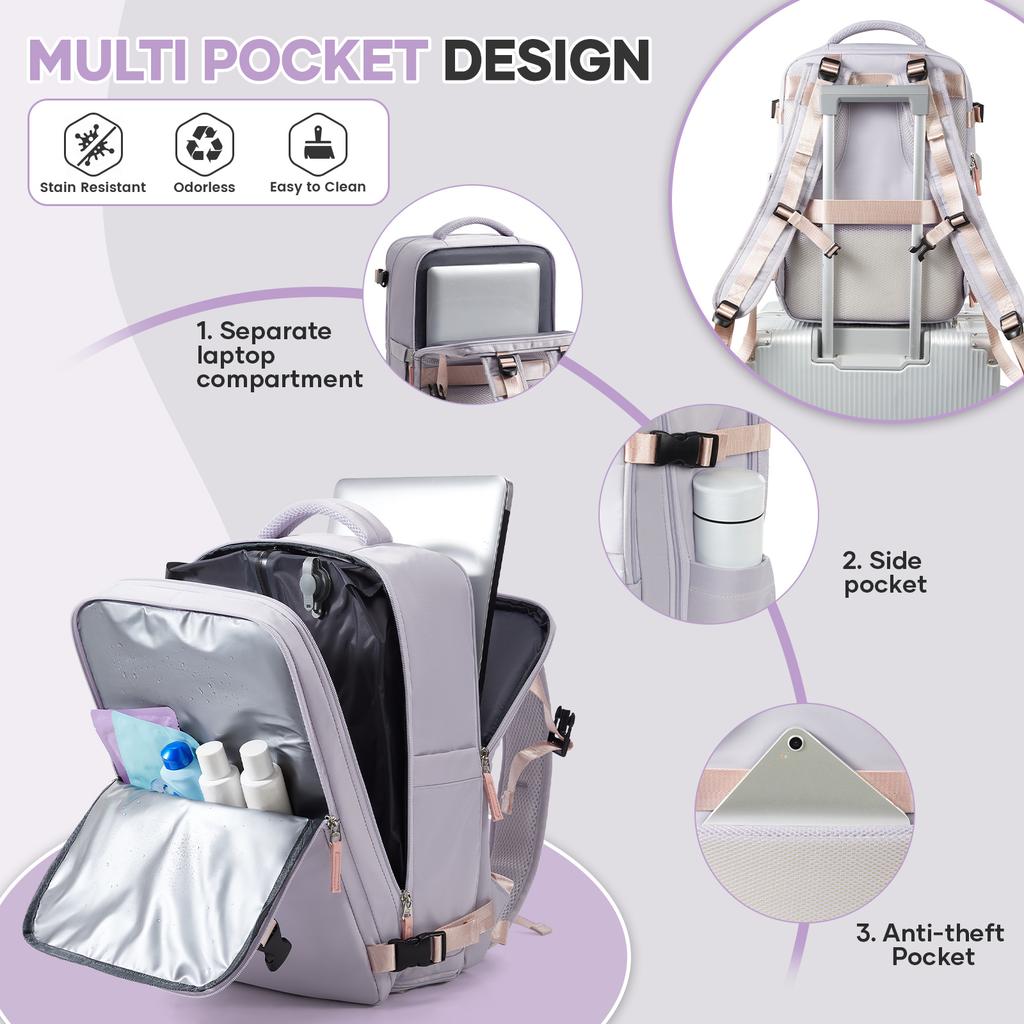 Rucksack Wasserdicht Damen Erweiterbarer Rucksack Vakuum Reise Rucksack Airback 15.6 Zoll Laptop Rucksack, College Buchtaschen Schultasche