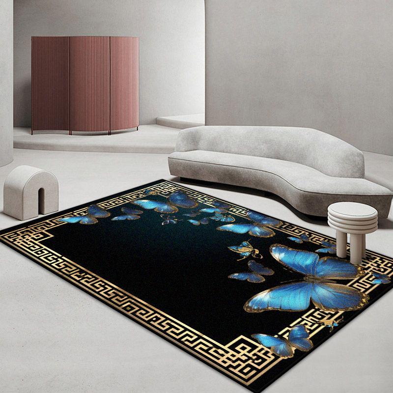 

Modern Black Living Room Rug Butterfly Pattern Bedroom Carpet Soft Golden Border Antiskid Cloakroom Sofa Table Mat Easy Clean 60*90cm