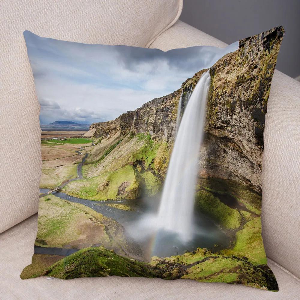 Waterfall Printed Pillow Case for Home Sofa Children Room Decor Beautiful Scenery Pillowcase Soft Plush Cushion Cover 45x45cm