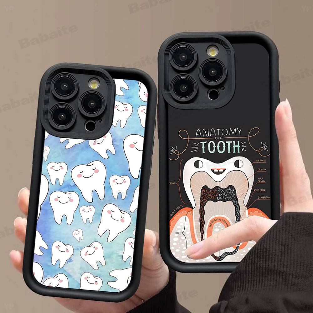 Dentist Tooth Pattern Phone Case For IPhone 17 16 15 13 11 12 14 Pro Max Plus Silicone Cover Shell