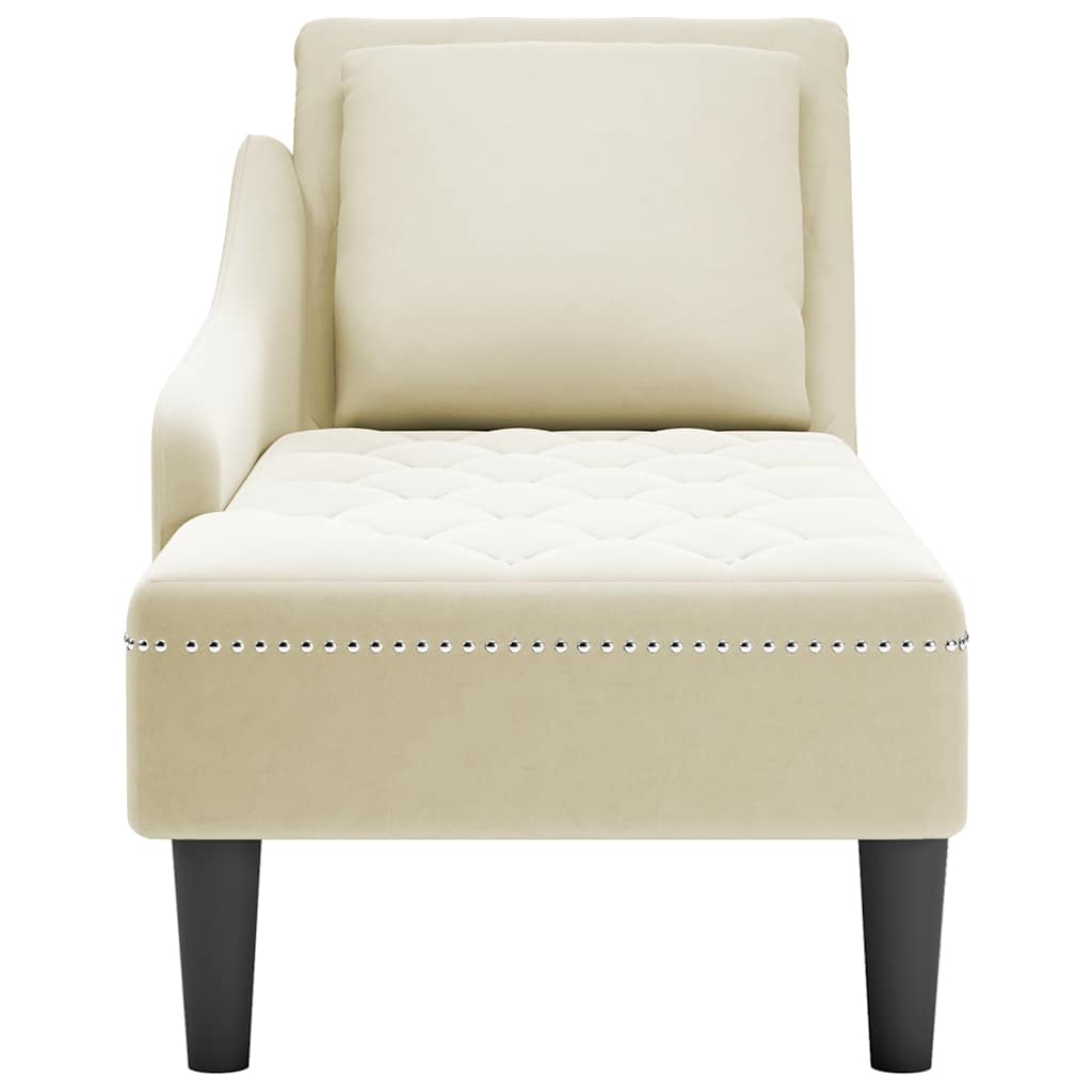 Chaise Longue with Cushion and Right Armrest Cream Velvet
