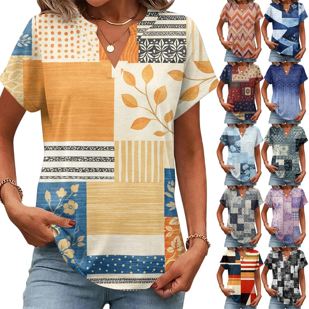 Womens Tops Short Sleeve Tee Summer V Neck Shirts Work Blouses Business Tunic