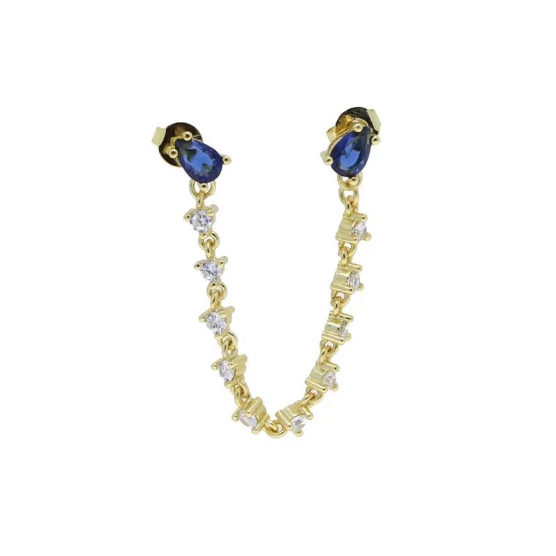 Long Turquoise Drop Earring With Round Cubic Zircon Gold Plated Turquoise Pear Shaped Drop Tassel Chain Earring