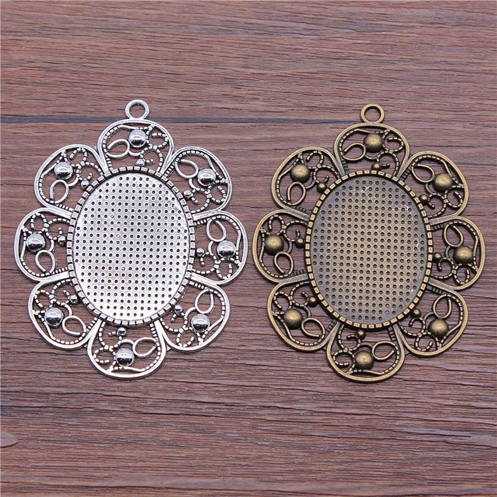 Antique Ornate Oval Bezel Pendant Base For Jewelry Making Fit 30x40mm Blank Tray
