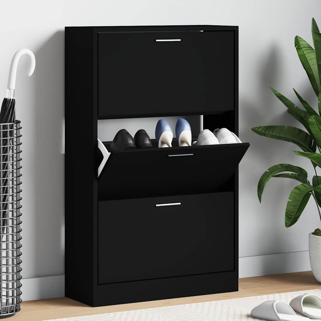 Shoe Cabinet Black 63x24x103 Cm Engineered Wood