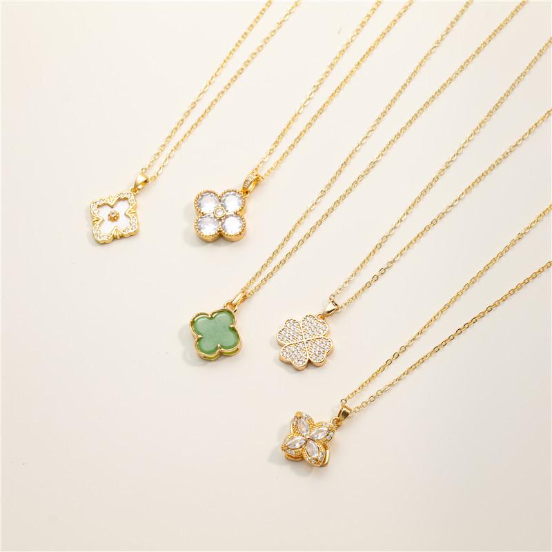 Copper Rotating Flower Necklace with 18k Gold, Zircon & Diamonds - Light Luxury Clavicle Chain