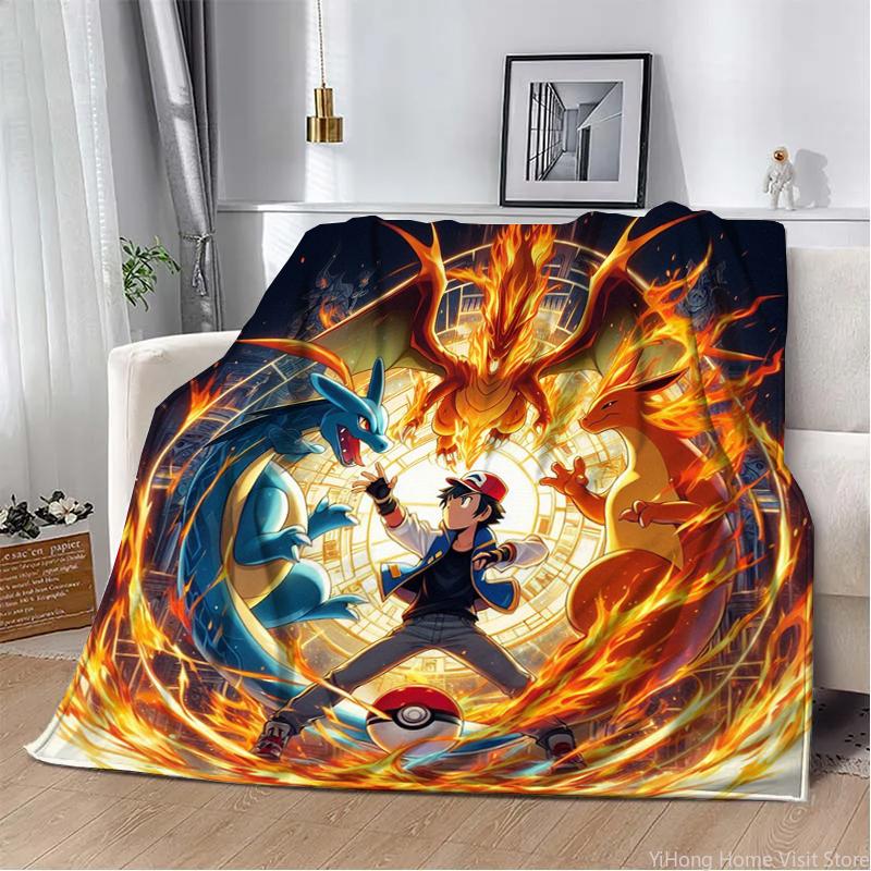 3D Printing Pokemon Anime Cute Cartoon Blanket Fluffy Children and Adults Sofa Plush Bedspread Throw Lunch Blanket for Sofa Bed