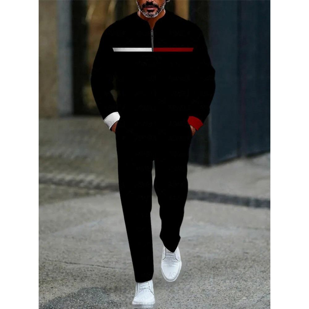 Frühling Herbst Mode Streetwear Herren Langarm Halbreißverschluss Stehkragen Lässige Sportbekleidung Herrenbekleidung Zweiteiliges Set