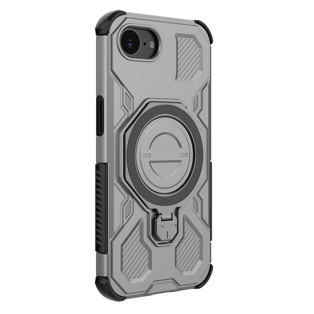 For iPhone 16e Magnetic Case Rotating Metal Kickstand Shockproof PC+TPU Phone Back Cover
